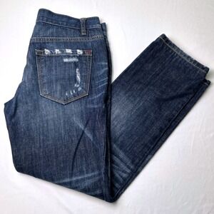 Loft Low Rise Baggy Boyfriend Button Fly Jeans Dark Wash Size 0/25 Distressed